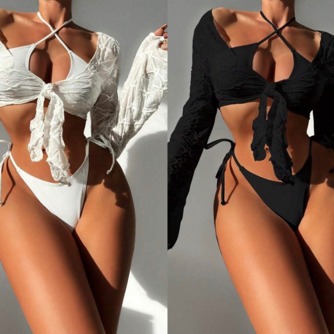 Sexy Three-Piece Off-Shoulder Tie Bikini - Women's Beach Swimsuit
