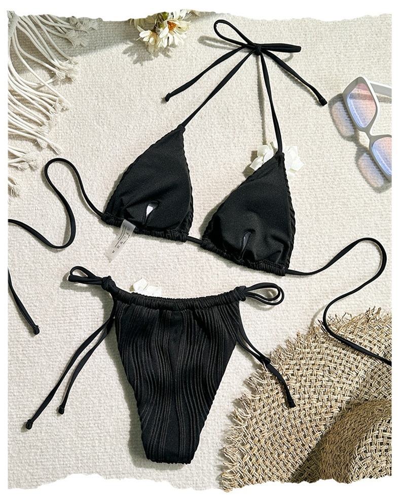 Sexy Halter Bikini Set - Solid Color Floral Swimsuit for Women_8
