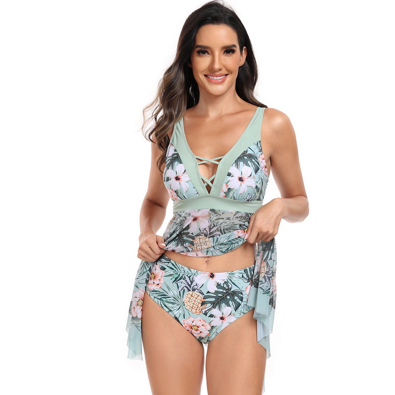 In Stock European Swimsuit for Women - Printed Skirt Plus Size Bikini Set_06