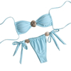 New European Bikini With Sexy Metal Shells And High-Waisted Tie Design