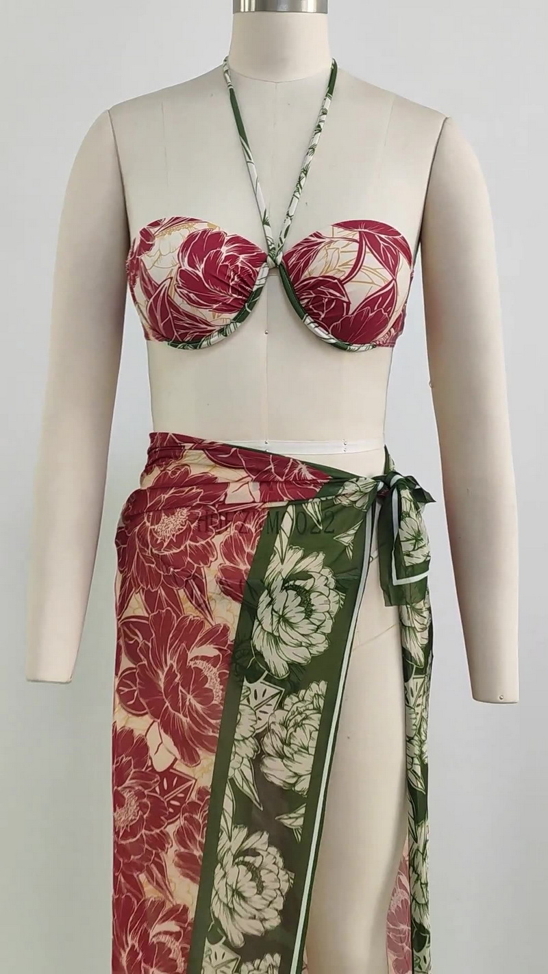 European Three-Piece Bikini Set With Sexy Print, High Waist, And Backless Design 2025