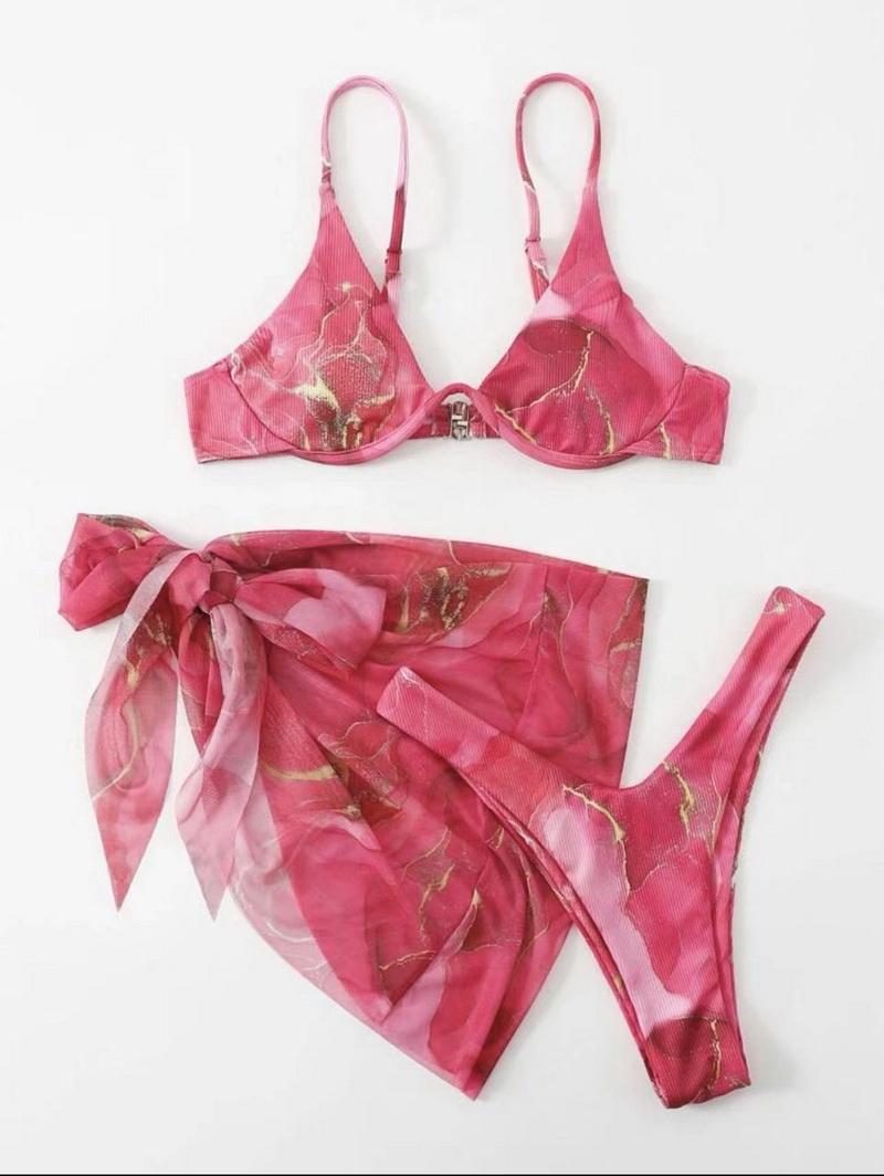 Marble Print Three-Piece Bikini Set - Sexy Women's Swimwear_22