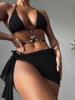 Solid Color Diamond Bikini Set - Three-Piece Mesh Women's Swimwear