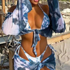 2024 Women's Tie-Dye Three-Piece Bikini Set With Long Sleeve Top