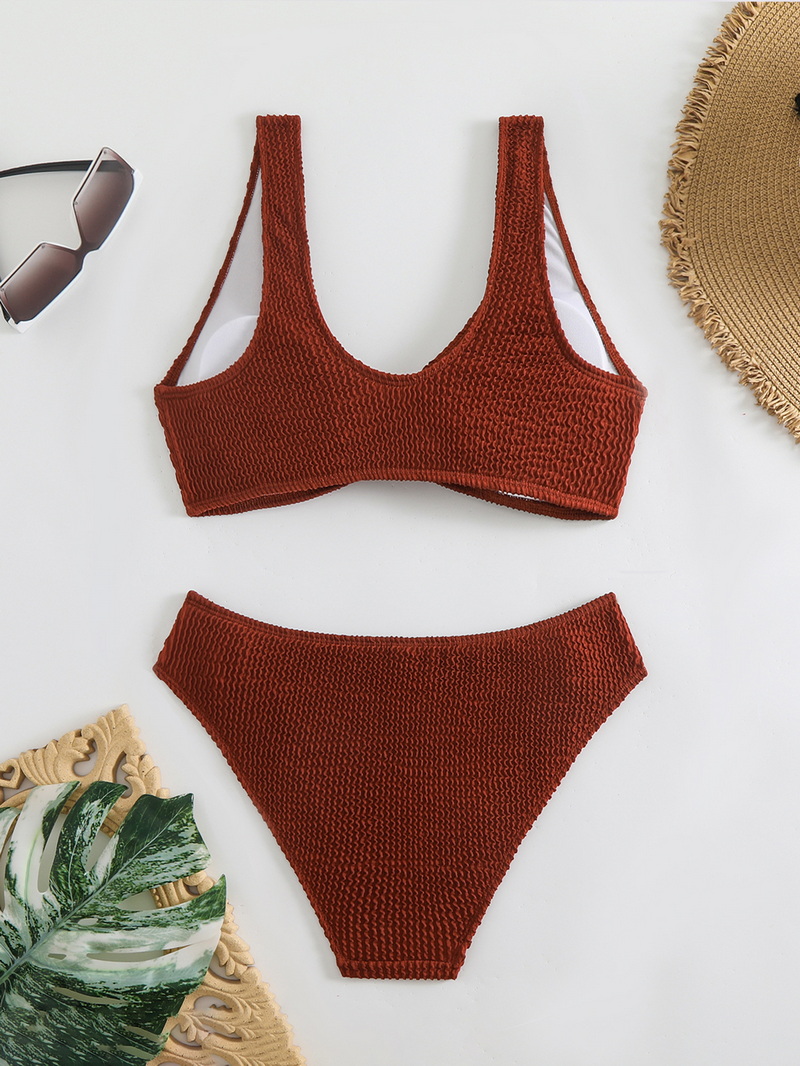 2025 Solid Ribbed Bikini Two-Piece Swimsuit European Style_12