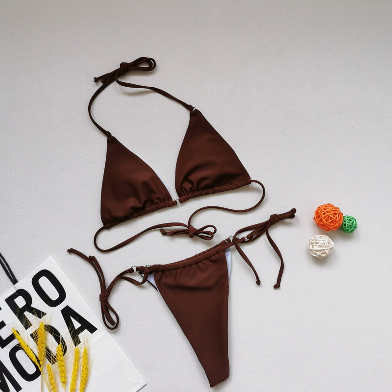 Ribbed Twist Front Bandeau Bikini With High Slit Swimsuit_20