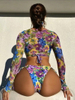 Sexy Three-Piece Long Sleeve Mesh Bikini Set - Sun Protection Beachwear