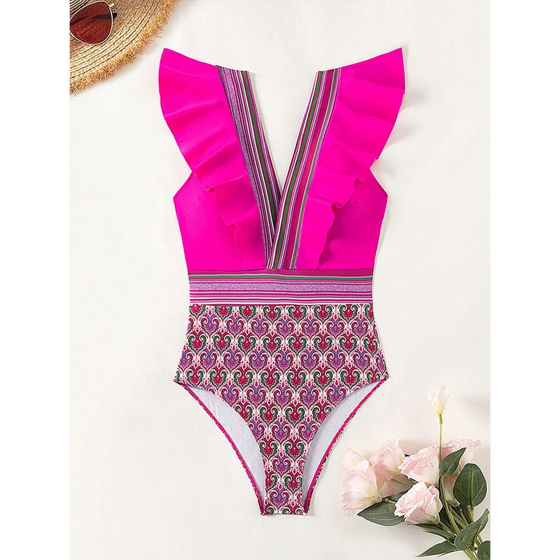 2024 New European One-Piece Swimsuit With Sexy V-Neck, Ruffles, And Open Back_16
