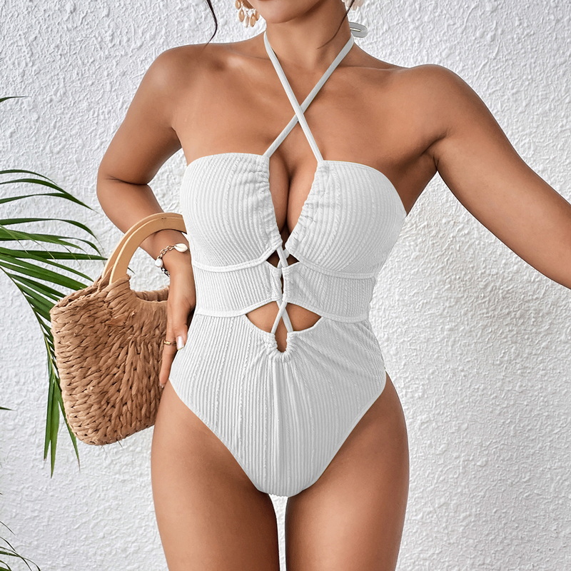 2025 New Ins-Style European One-Piece Swimsuit With Strappy Halter And Cut-Out Design