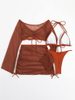 Sexy Solid Color 4-Piece Bikini Swimsuit Set for Women - Hot Seller