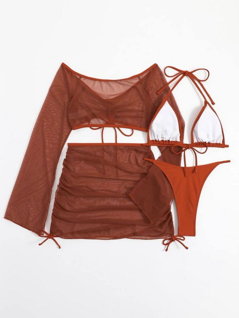 Sexy Solid Color 4-Piece Bikini Swimsuit Set for Women - Hot Seller