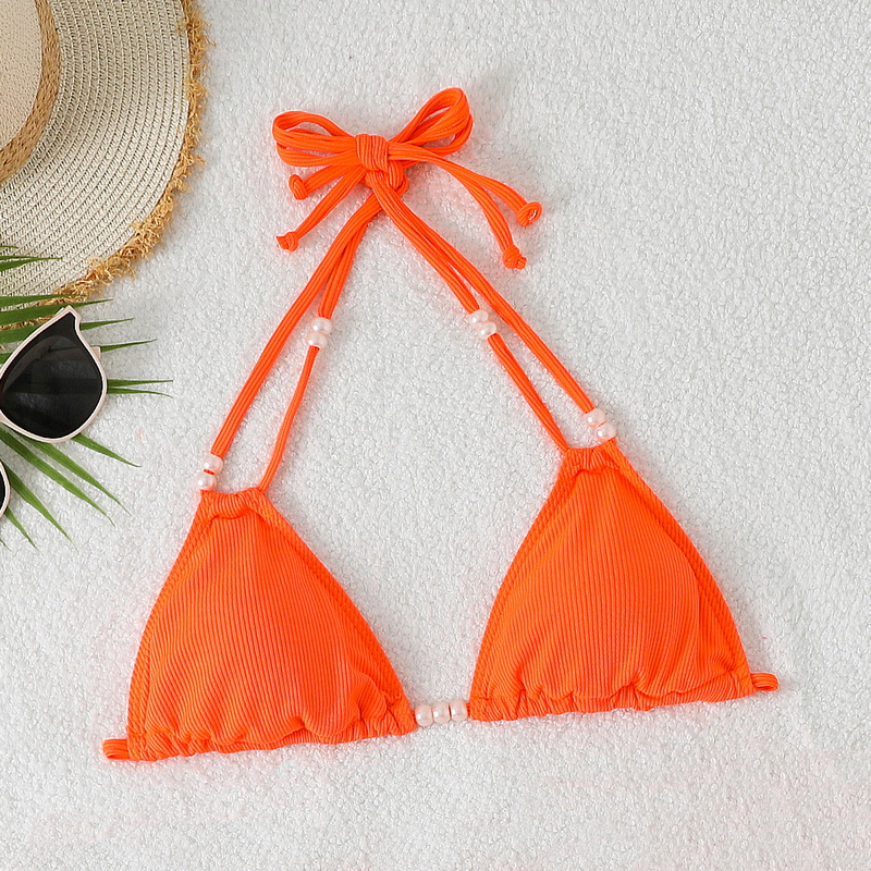 2025 Western Style Swimsuit &ndash; Solid Color Pearl Tie Sexy Bikini Set_16