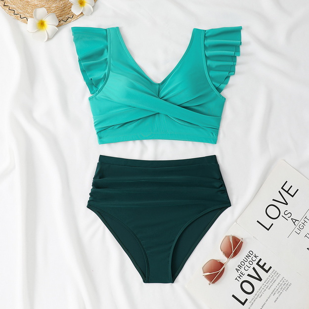 Western Style Ribbed Bandeau Bikini &ndash; High Cut Twist Front Sexy Swimwear_05