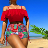 2025 New European and American Two-Piece Bikini Set Off-Shoulder High-Waist Printed Swimsuit