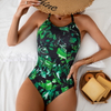 New Western Style One-Piece Swimsuit – Printed Tight Fit Open Back Swimwear