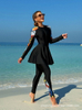 Custom European and American Women's Three-Piece Muslim Swimsuit Set with Front Zip Long Sleeve