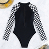 2025 New European and American One-Piece Bikini Long Sleeve Plaid Rash Guard Swimsuit