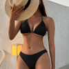 2025 New Sexy High Cut Halter Two-Piece Bikini Set with Textured Fabric