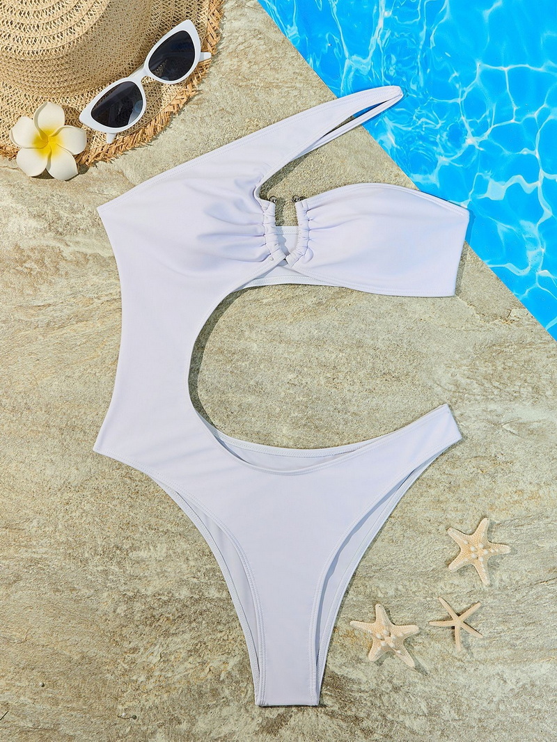 New European and American One-Shoulder Solid Color Strapless One-Piece Bikini