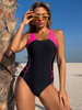 2025 Printed Solid Color Tie One-Piece Bikini - Quick-Dry Hot Spring Swimsuit