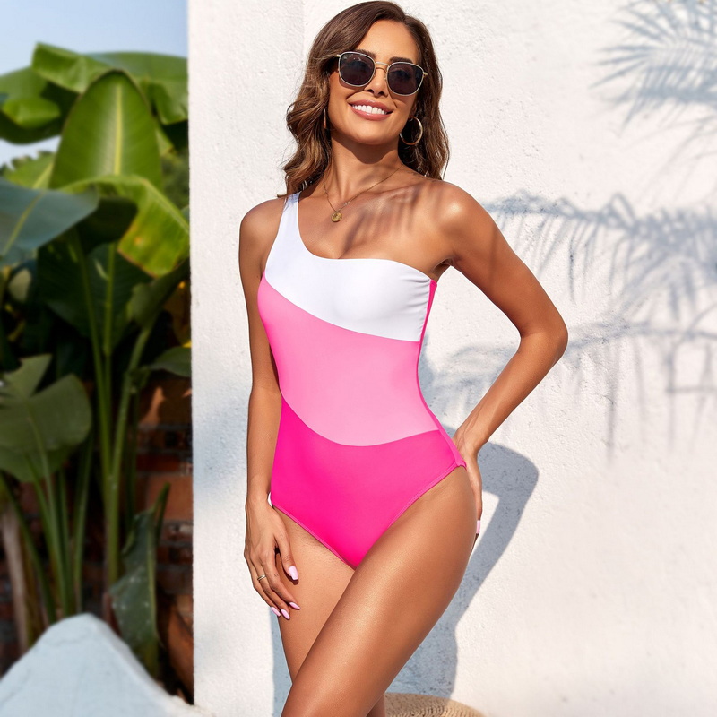 2025 New European Solid Patchwork One-Piece Swimsuit Swimwear_13
