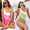 2025 New European Solid Patchwork One-Piece Swimsuit Swimwear