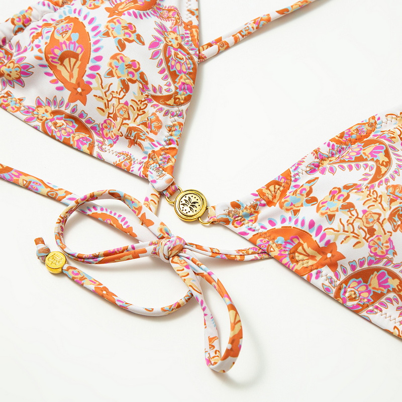 Fresh Floral Print Tie-Up Backless Bikini For Women European Style