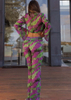 New Printed Stripe Tie-Dye Chiffon Beach Pants Set European Fashion
