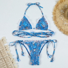 Lace Trim Spliced Strap Bikini Sexy Backless Two-Piece European Style