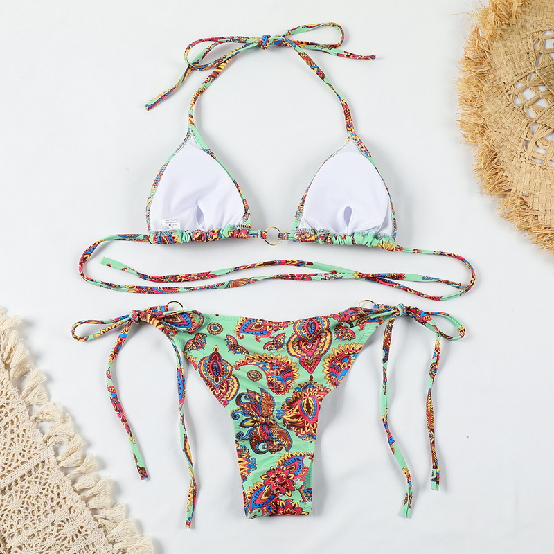 Backless Printed Three-Ring Tie Bikini Sexy Two-Piece European New_03