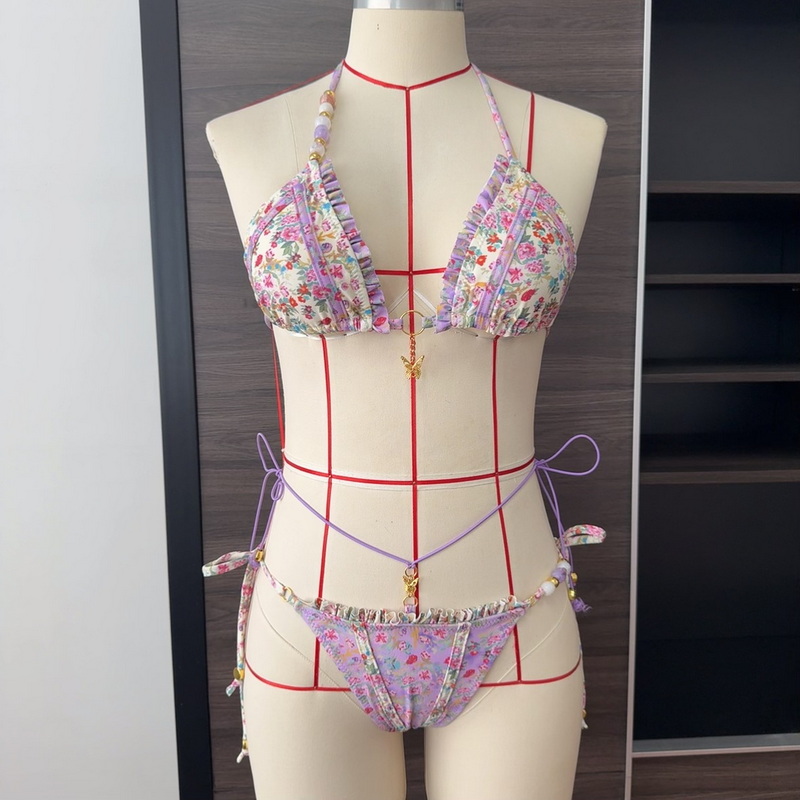 New Print Patchwork Butterfly Bikini &ndash; Sexy Tie Two-Piece Swimsuit with Bead Details_01