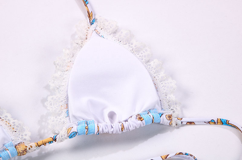 Lace Trim Spliced Strap Bikini Sexy Printed Two-Piece Swimsuit For Women European Style_11
