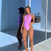 Deep V Solid Tie Backless One-Piece Swimsuit Sexy European Fashion