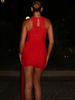 New Solid Color Halter Beach Dress Red Mesh Sexy Cover Up Dress