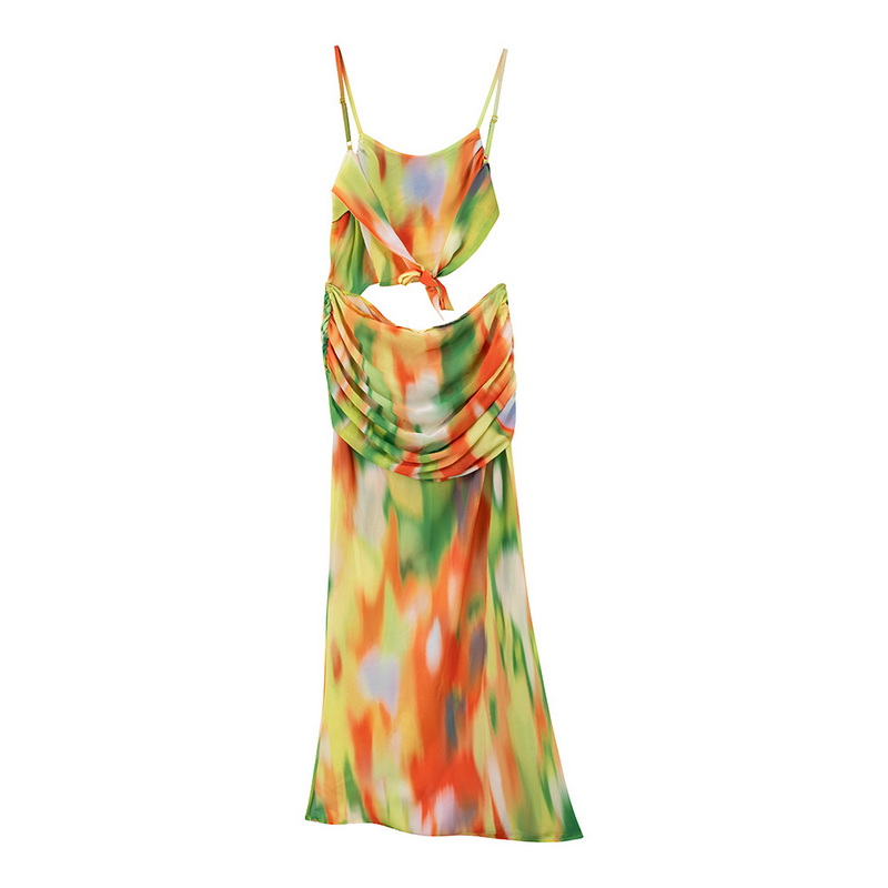 Gradient Printed Spaghetti Strap Beach Dress Sexy Backless Bikini Cover Up_5
