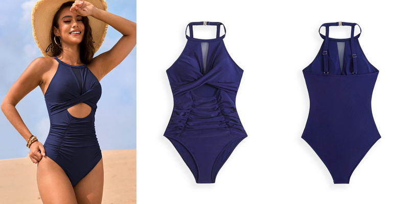 2025 New Solid Mesh Patchwork Twist Cross One-Piece Swimsuit Exclusive Swimwear_17
