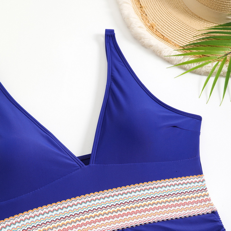2025 New European Colorful Webbing One-Piece Plus Size Ruched Modest Triangle Swimsuit_25