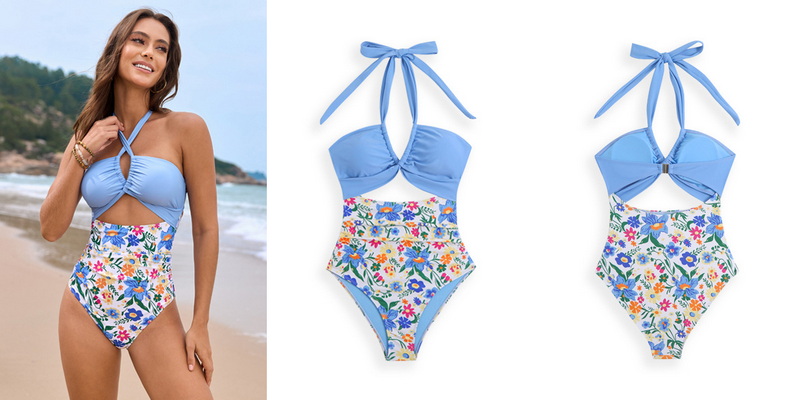 2025 New Tie Halter One-Piece Swimsuit Two-Piece Set Hot-Selling Swimwear_21