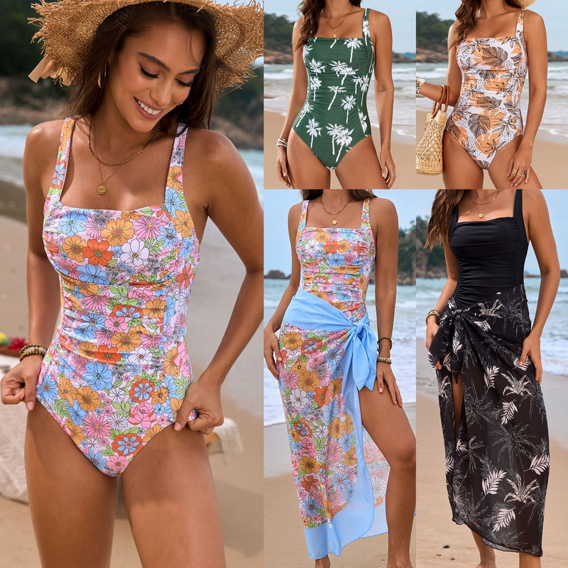 2025 New Floral Print One-Piece Swimsuit Set Hot-Selling Women's Swimwear
