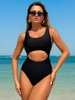 Sexy Solid Color One-Piece Cutout Bikini - Women's Beach Swimwear
