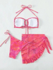 Sexy Three-Piece Halter Mesh Skirt Bikini Set - Includes Cover-Up Swimwear