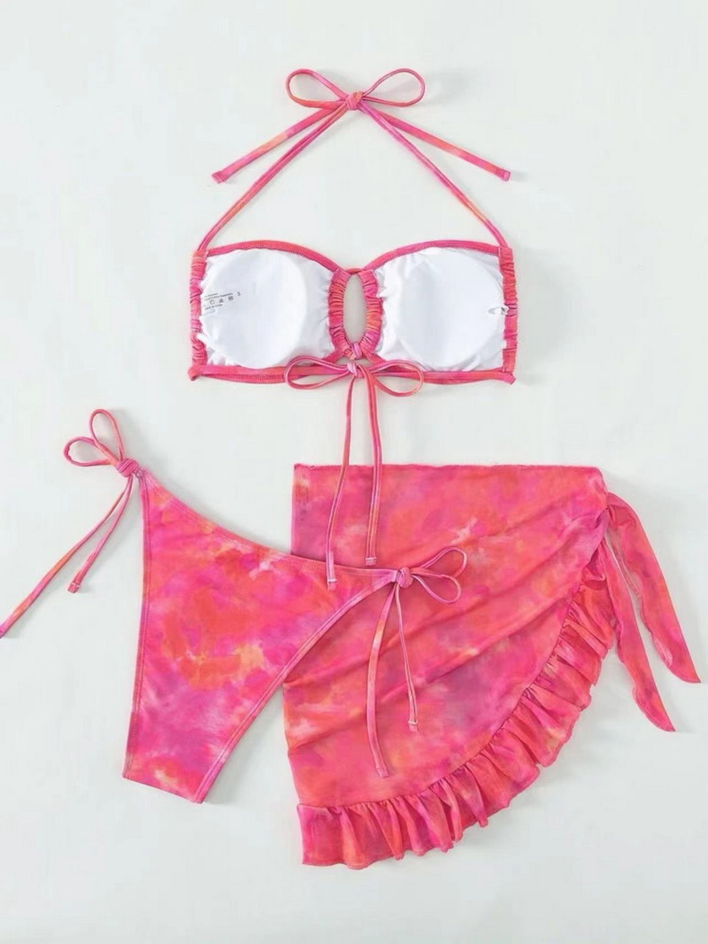 Sexy Three-Piece Halter Mesh Skirt Bikini Set - Includes Cover-Up Swimwear