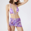 Sexy Three-Piece Mesh Skirt Bikini Set - Tie-Up Women's Swimwear