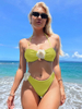 Sexy Solid Color Floral Bandeau Halter Bikini - Two-Way Wear Design