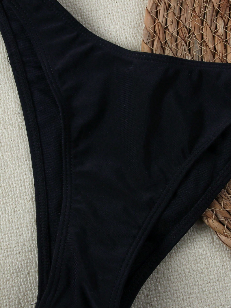 2025 Bandeau Halter Bikini Set With Metal Accessories, Solid Color European Style Swimsuit