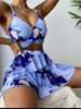 Sexy Marble Print Three-Piece Bikini Set - Beach Skirt Swimsuit