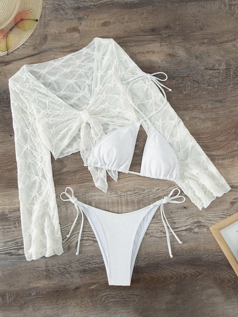 Sexy Three-Piece Off-Shoulder Tie Bikini - Women's Beach Swimsuit_13