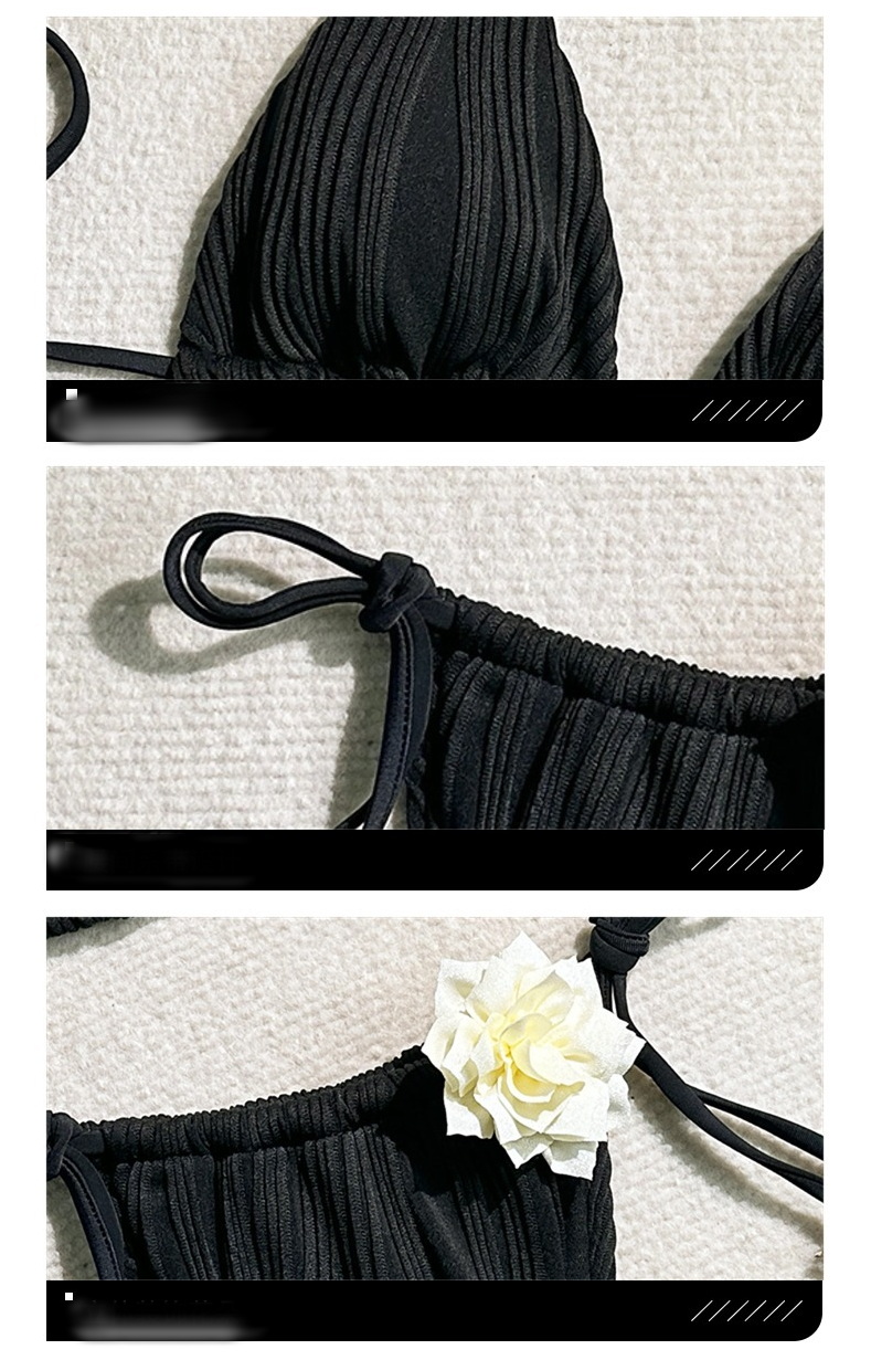 Sexy Halter Bikini Set - Solid Color Floral Swimsuit for Women_9