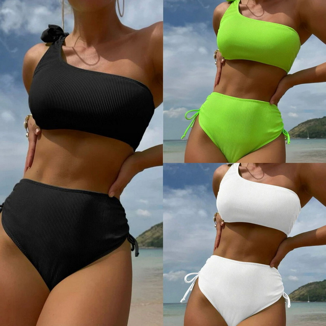 Sexy Solid Color Two-Piece Tie Bikini - Women's Beach Swimwear