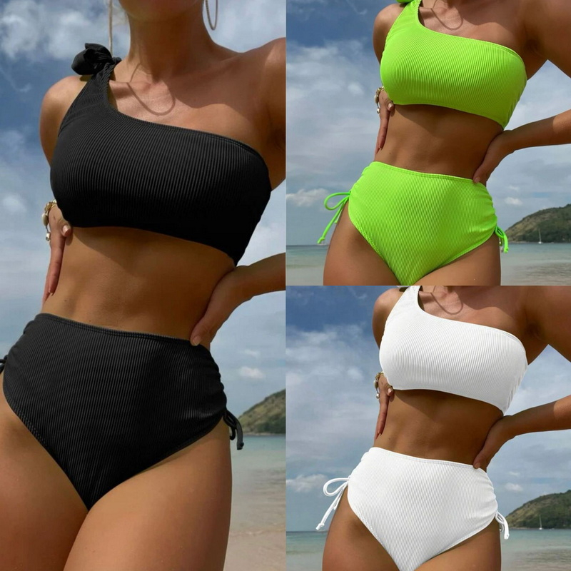 Sexy Solid Color Two-Piece Tie Bikini - Women's Beach Swimwear
